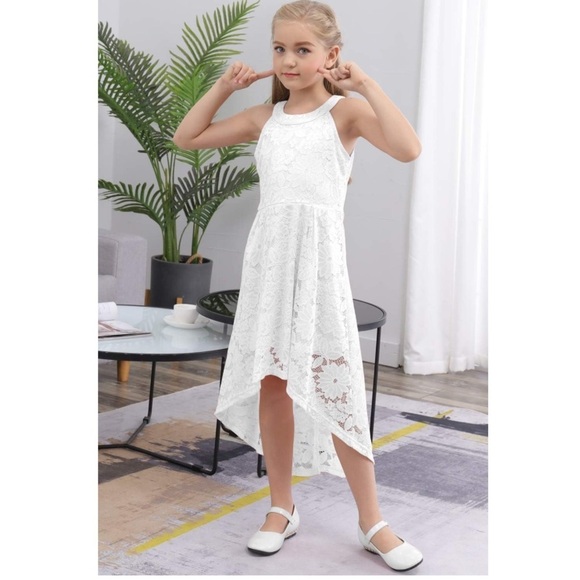 ❤️ GORLYA Elegant Halter Neck Floral Lace Hi-Lo floral Dress White Lace 14 - Picture 2 of 11